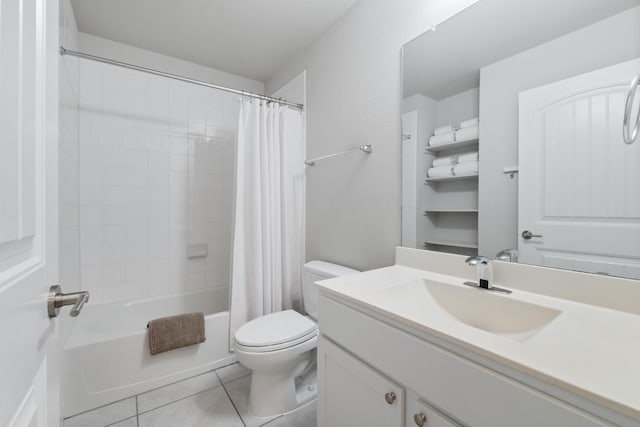 2211 Bettylou Ln, Austin, TX 78754 - full bath with vanity, toilet, tile patterned flooring, and shower / bath combo with shower curtain