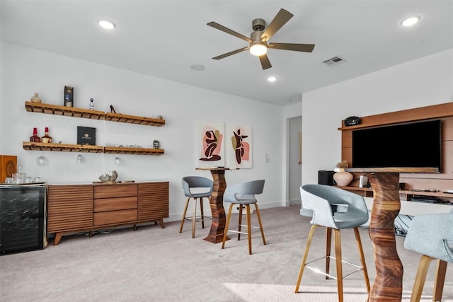 1329 Da Vinci Trl, Leander, TX 78641 - indoor bar featuring light carpet, a ceiling fan, and recessed lighting