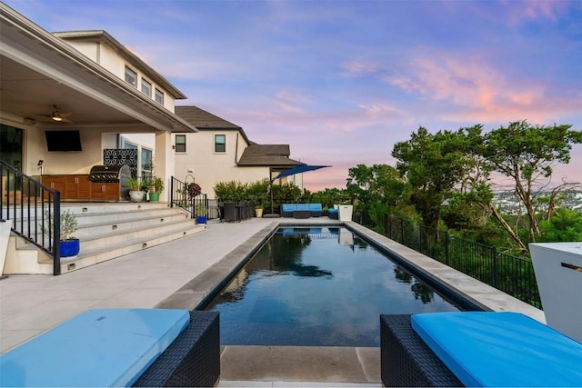 1329 Da Vinci Trl, Leander, TX 78641 - view of pool featuring a patio, area for grilling, an outdoor living space, and a ceiling fan