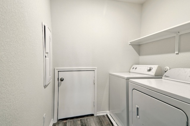 112 Black Alder St, Georgetown, TX 78626 - washroom with independent washer and dryer, dark wood-style flooring, and baseboards