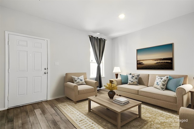 112 Black Alder St, Georgetown, TX 78626 - living area with wood-type flooring, baseboards, and recessed lighting