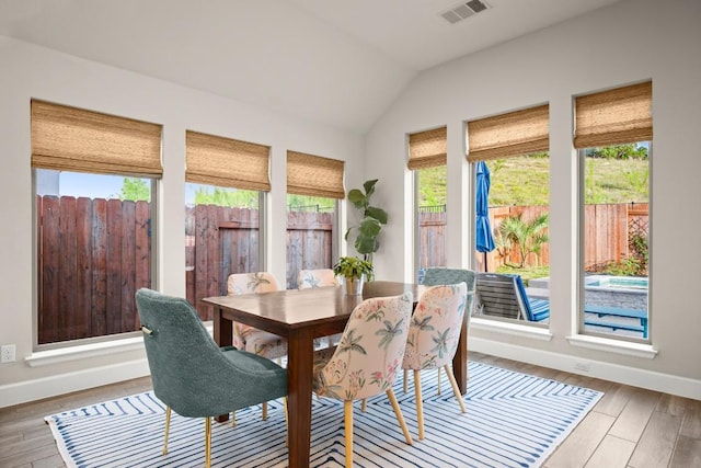 18621 James Power Ct, Austin, TX 78738 - dining space featuring plenty of natural light, wood finished floors, baseboards, and lofted ceiling