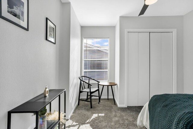 1205 Arthur Stiles Rd, Austin, TX 78721 - bedroom featuring carpet flooring, a closet, baseboards, and a ceiling fan