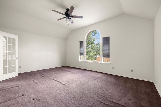 12303 Shropshire Blvd, Austin, TX 78753 - carpeted empty room featuring lofted ceiling, a ceiling fan, and baseboards