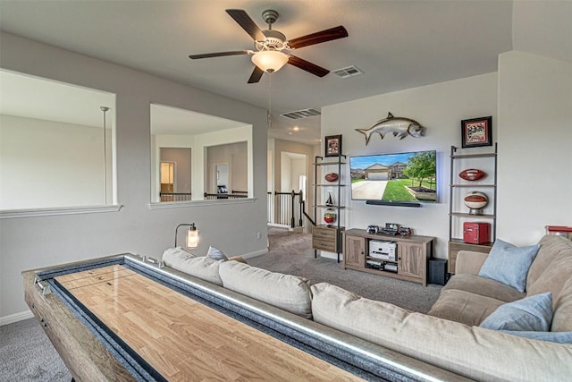 20517 Kangal Ct, Pflugerville, TX 78660 - carpeted living room with baseboards and ceiling fan