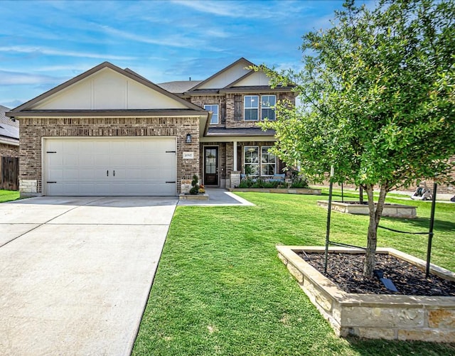 20517 Kangal Ct, Pflugerville, TX 78660 - view of front facade with brick siding, a front yard, concrete driveway, and an attached garage