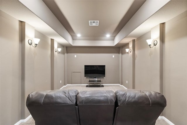 5400 Alonso Dr, Austin, TX 78738 - carpeted home theater room featuring baseboards, recessed lighting, and a tray ceiling