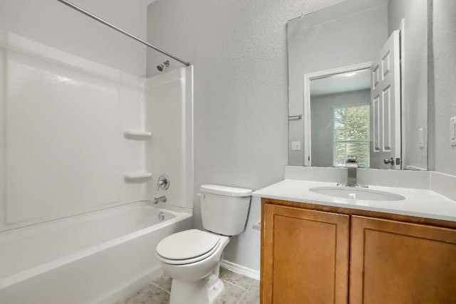 9008 Tall Sky Trce, Austin, TX 78724 - bathroom featuring toilet, vanity, tub / shower combination, tile patterned floors, and baseboards