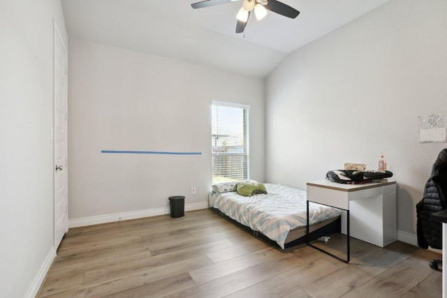 13212 Carol Lawler Ln, Manor, TX 78653 - bedroom with light wood-style floors, lofted ceiling, and ceiling fan