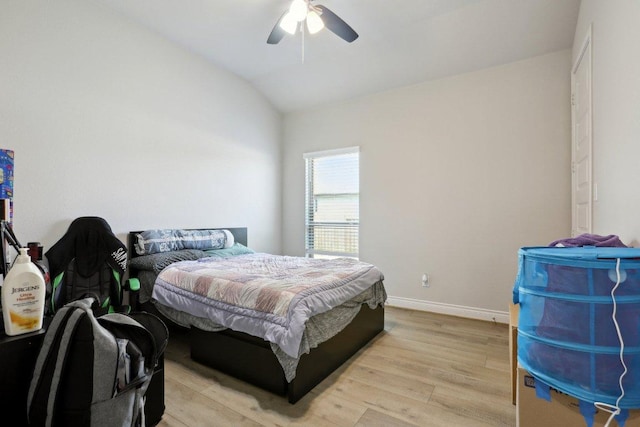 13212 Carol Lawler Ln, Manor, TX 78653 - bedroom featuring light wood finished floors, vaulted ceiling, and ceiling fan