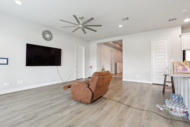13212 Carol Lawler Ln, Manor, TX 78653 - living area featuring ceiling fan, light wood finished floors, and recessed lighting