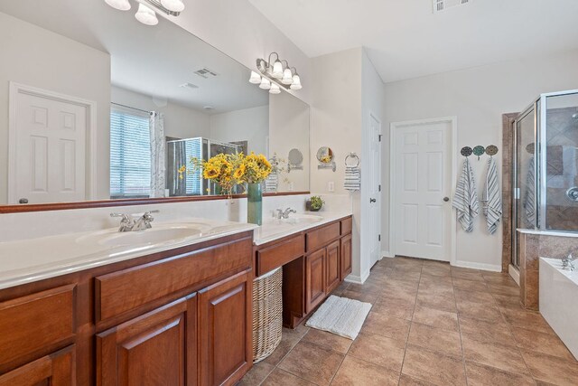 9905 Palmbrook Dr, Austin, TX 78717 - bathroom with double vanity and a stall shower