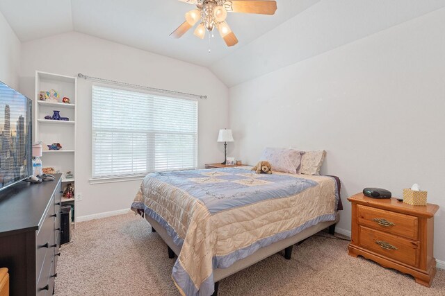 9905 Palmbrook Dr, Austin, TX 78717 - bedroom featuring lofted ceiling, light colored carpet, baseboards, and ceiling fan