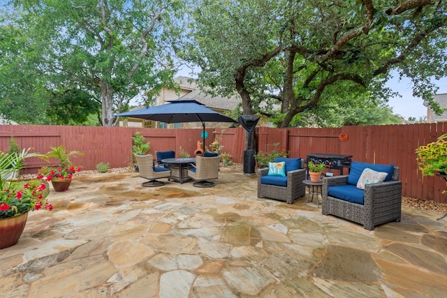 9905 Palmbrook Dr, Austin, TX 78717 - fenced backyard featuring a patio and outdoor dining area
