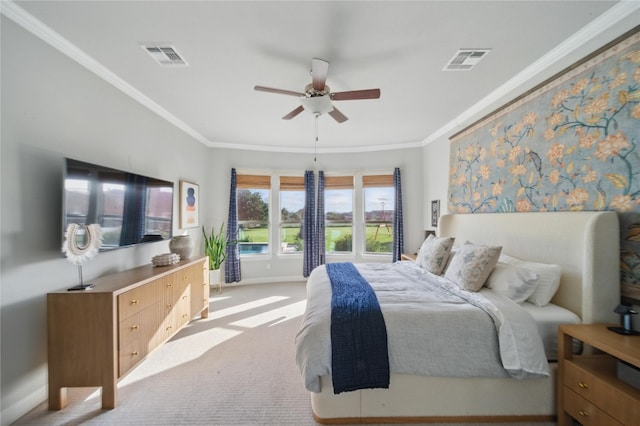 941 Linden Loop, Driftwood, TX 78619 - bedroom featuring crown molding, carpet floors, and a ceiling fan