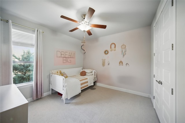 941 Linden Loop, Driftwood, TX 78619 - bedroom with a closet, carpet floors, and a ceiling fan