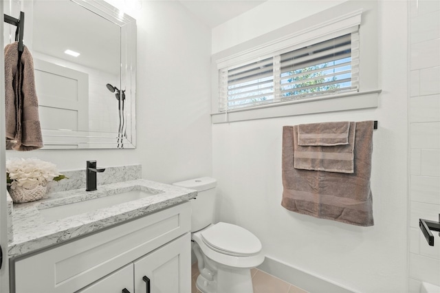 500 Arbor Ln, Austin, TX 78745 - bathroom featuring vanity, toilet, tile patterned floors, and a shower