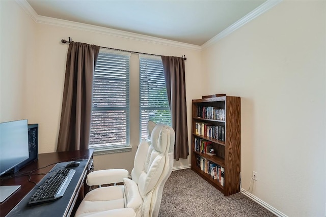 2712 Auburn Chestnut Ln, Pflugerville, TX 78660 - carpeted home office with ornamental molding and baseboards