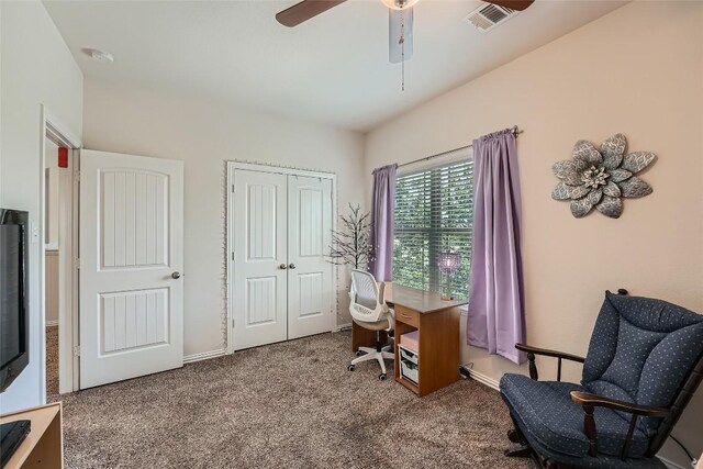 2712 Auburn Chestnut Ln, Pflugerville, TX 78660 - home office with carpet floors and ceiling fan