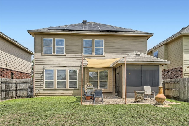 2712 Auburn Chestnut Ln, Pflugerville, TX 78660 - back of house featuring roof mounted solar panels, a sunroom, and a patio area