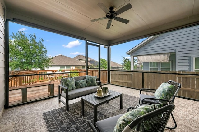 200 Wild Sage Ln, Liberty Hill, TX 78642 - sunroom with a ceiling fan and an outdoor hangout area