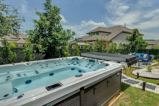 603 Arundel Rd, Austin, TX 78738 - view of yard with outdoor lounge area and a hot tub