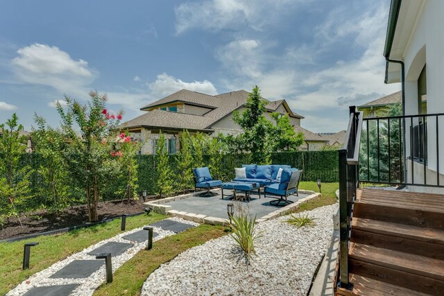 603 Arundel Rd, Austin, TX 78738 - fenced backyard featuring outdoor lounge area and a patio area