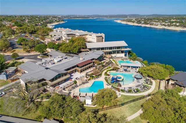 208 Sailors Run, Lakeway, TX 78734 - drone / aerial view of a pool and a nearby body of water