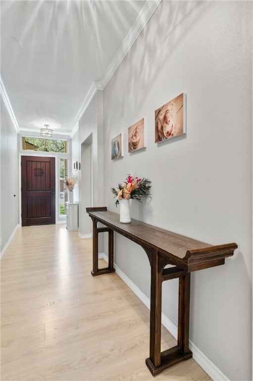 208 Sailors Run, Lakeway, TX 78734 - foyer entrance featuring ornamental molding, light wood-type flooring, and baseboards