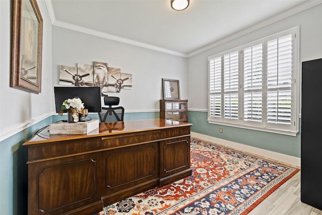 2021 Kimbrook Dr, Round Rock, TX 78681 - office area with crown molding, wood finished floors, and baseboards