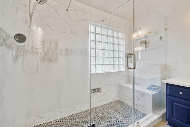 2021 Kimbrook Dr, Round Rock, TX 78681 - full bath with a marble finish shower and vanity