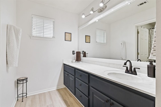 2021 Kimbrook Dr, Round Rock, TX 78681 - bathroom with vanity, wood finished floors, and baseboards