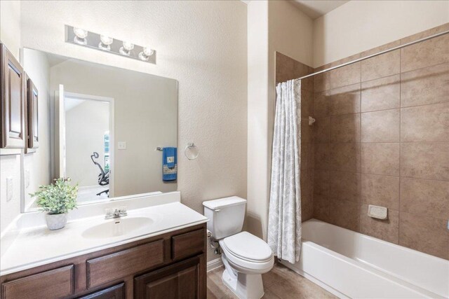 2709 Sun Mountain Dr, Leander, TX 78641 - full bath with vanity, shower / bath combo, and tile patterned floors