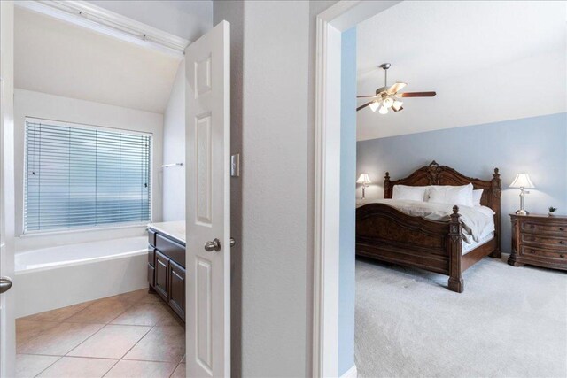 2709 Sun Mountain Dr, Leander, TX 78641 - bedroom featuring vaulted ceiling and a ceiling fan