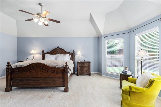 2709 Sun Mountain Dr, Leander, TX 78641 - bedroom featuring lofted ceiling, carpet, and ceiling fan
