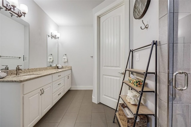 21800 Owens Cv, Lago Vista, TX 78645 - full bathroom featuring vanity, tile patterned floors, and a stall shower