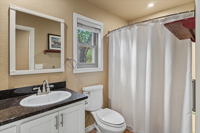 721 Deer Run, Wimberley, TX 78676 - full bathroom with vanity, a textured wall, and curtained shower