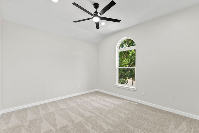 210 Las Colinas Dr, Georgetown, TX 78628 - carpeted spare room featuring baseboards, ceiling fan, vaulted ceiling, and recessed lighting