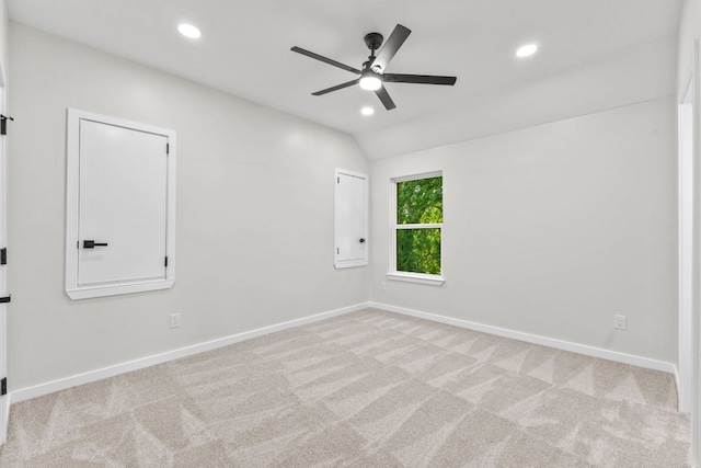 210 Las Colinas Dr, Georgetown, TX 78628 - unfurnished room with a ceiling fan, carpet flooring, baseboards, recessed lighting, and vaulted ceiling