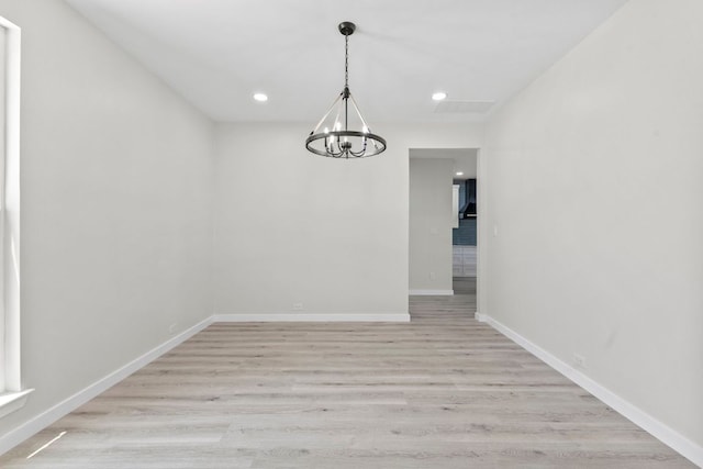 210 Las Colinas Dr, Georgetown, TX 78628 - unfurnished dining area with a chandelier, light wood-style flooring, recessed lighting, and baseboards