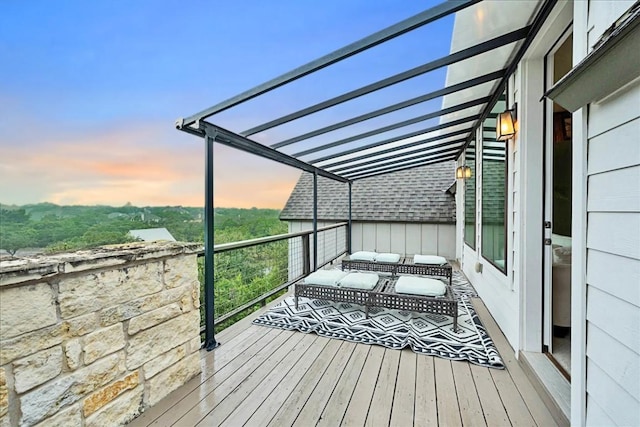 19506 Inverness Dr, Lakeway, TX 78669 - deck at dusk with a pergola
