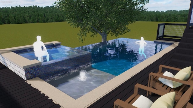 19506 Inverness Dr, Lakeway, TX 78669 - view of pool featuring an in-ground hot tub and a forest view