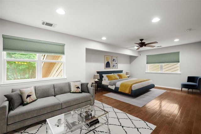 4116 Creek Ledge Unit 108, Austin, TX 78731 - bedroom with wood finished floors, recessed lighting, and a ceiling fan
