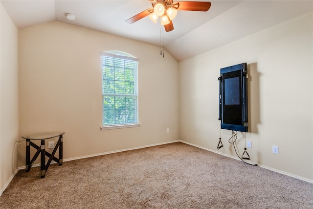 107 Marklawn Ln, Hutto, TX 78634 - unfurnished room with vaulted ceiling, a ceiling fan, carpet floors, and a smoke detector