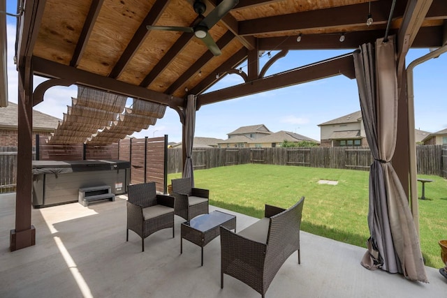 13712 Fallsprings Way, Manor, TX 78653 - view of patio / terrace with a hot tub and ceiling fan