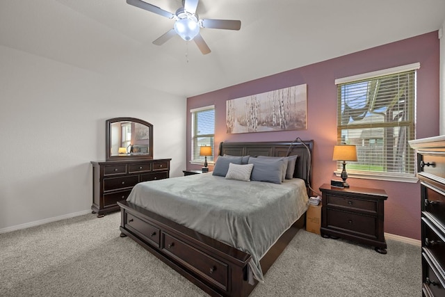13712 Fallsprings Way, Manor, TX 78653 - bedroom with light colored carpet, baseboards, and ceiling fan