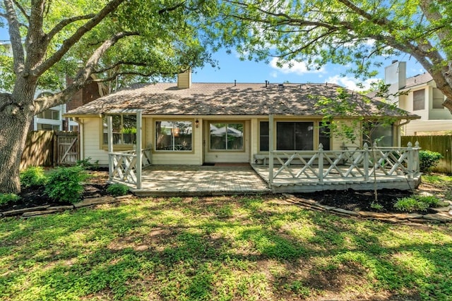 8417 Cornerwood Dr, Austin, TX 78717 - rear view of property with a chimney and a wooden deck