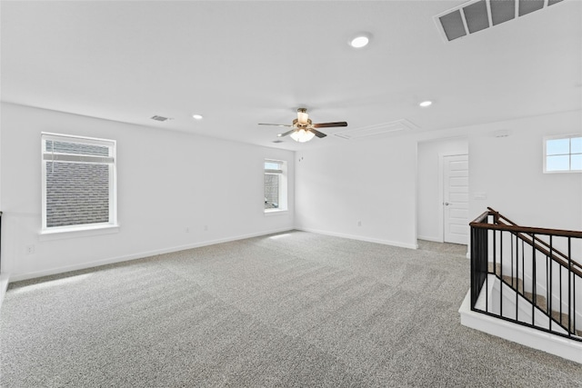 632 Deerpath St, Leander, TX 78641 - carpeted empty room with attic access, a ceiling fan, recessed lighting, and baseboards