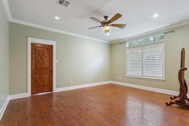 2105 Red Rock Dr, Belton, TX 76513 - empty room featuring wood-type flooring, a ceiling fan, ornamental molding, baseboards, and recessed lighting
