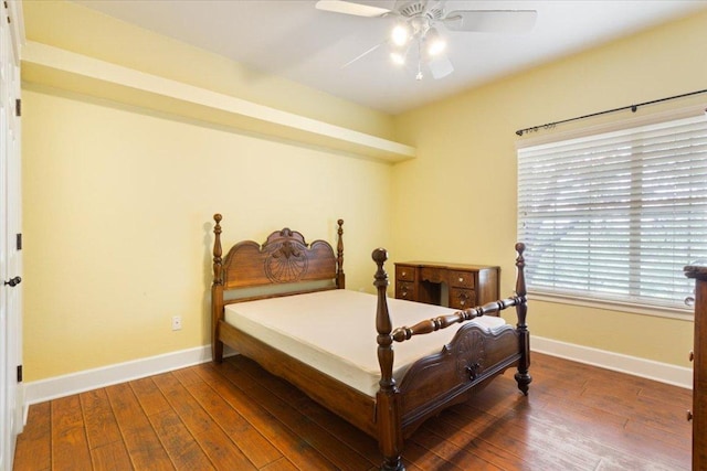 2105 Red Rock Dr, Belton, TX 76513 - bedroom featuring baseboards, hardwood / wood-style floors, and a ceiling fan